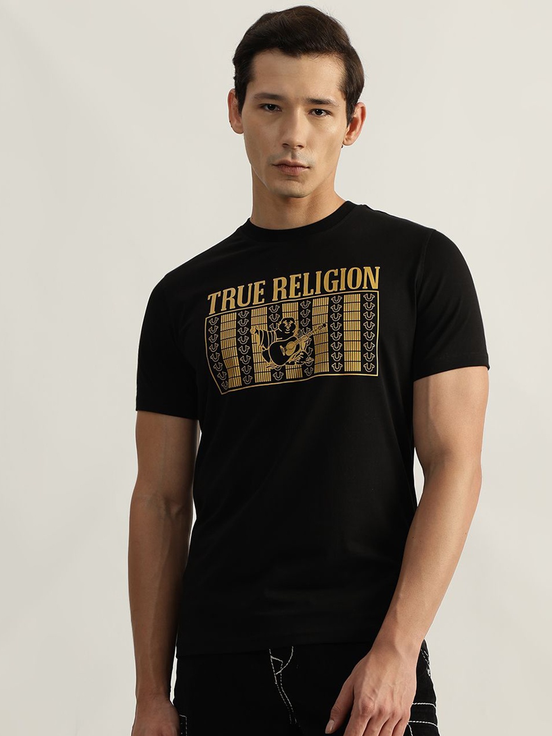 

True Religion Men Typography Printed Round Neck Cotton T-shirt, Black