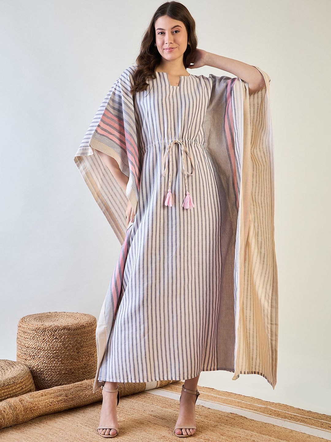 

The Kaftan Company Women Striped Cotton Kaftan Maxi Dress, Purple