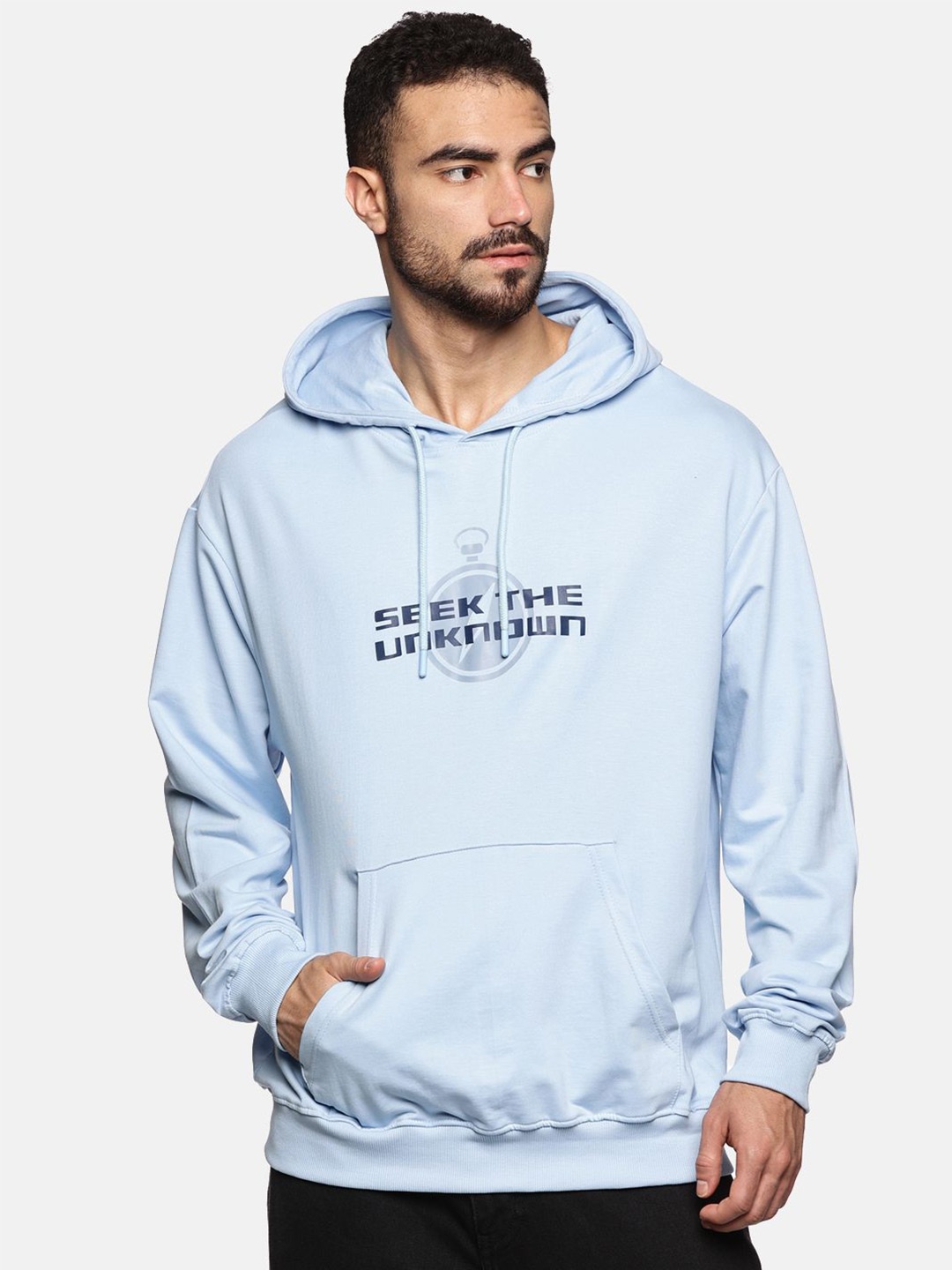 

Roadster Men Typography Printed Cotton Relaxed Fit Hooded Sweatshirts, Blue