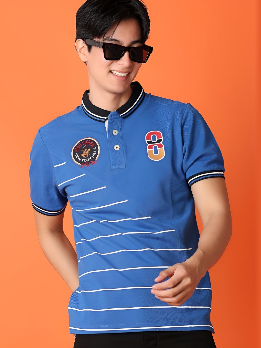 

V-Mart Men Striped Polo Collar Cotton T-shirt, Blue
