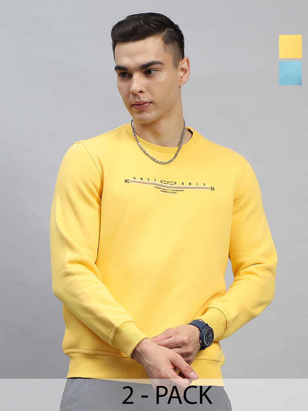

Monte Carlo Men Pack Of 2 Printed Cotton Pullover Sweatshirt, Turquoise blue