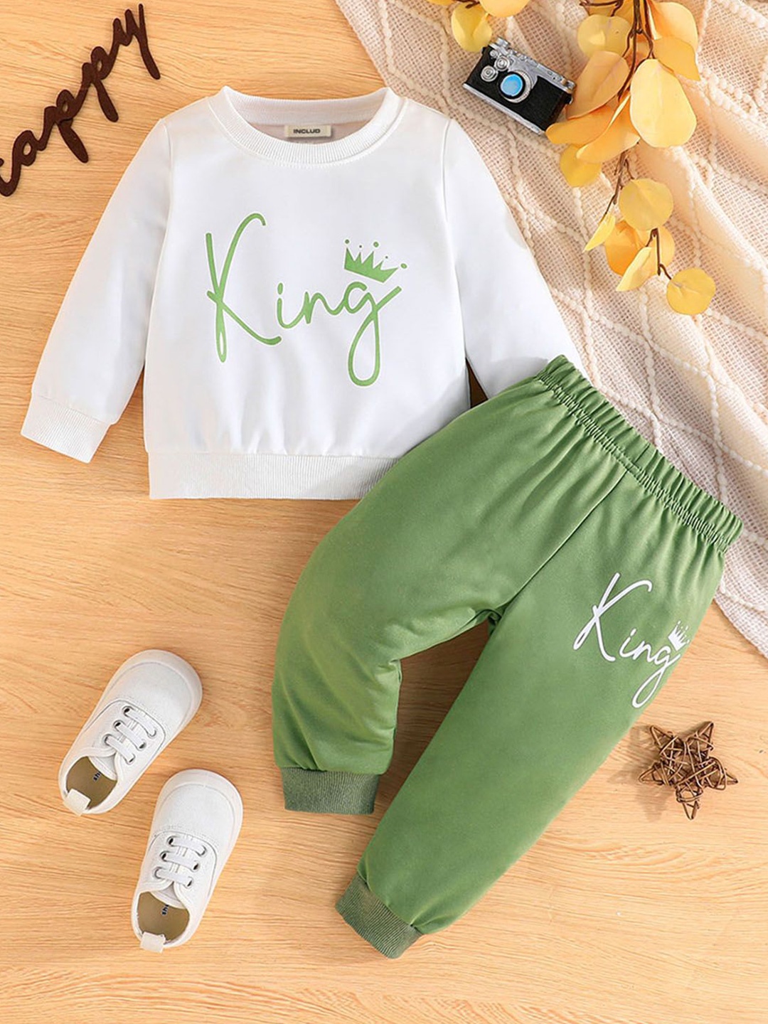 

INCLUD Boys Printed Round Neck Long Sleeves Sweatshirt With Jogger, Green