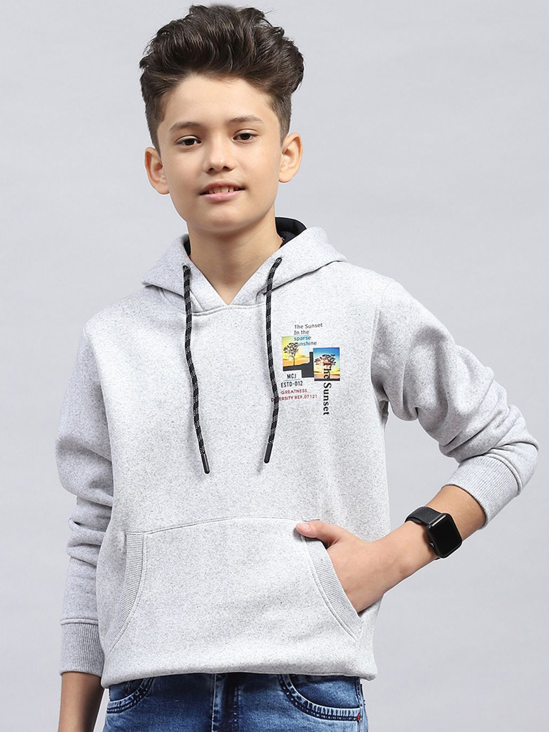 

Monte Carlo Boys Applique Graphic Printed Cotton Sweatshirt, Grey