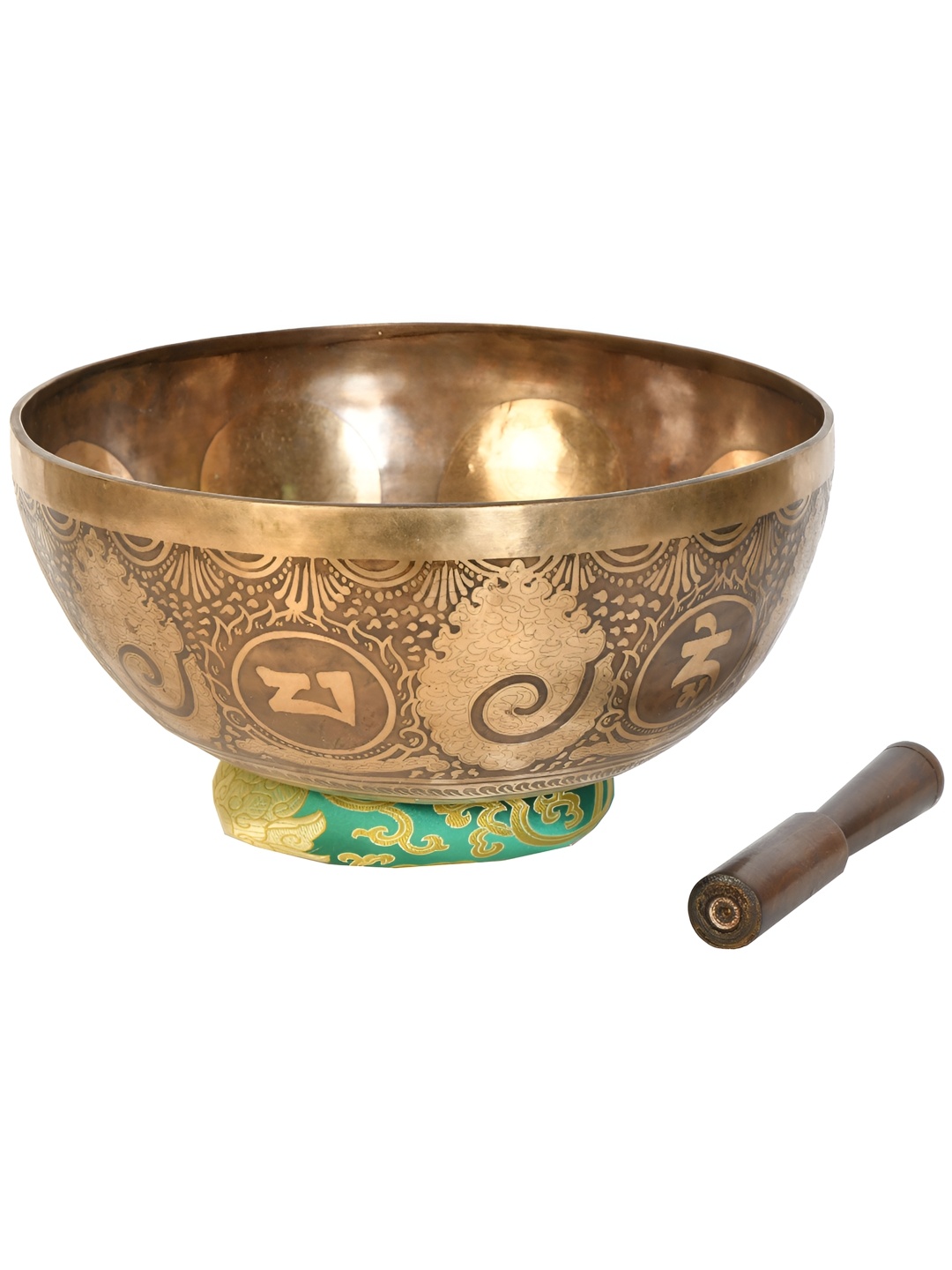 

Exotic India Gold Toned 2 Pieces Tibetan Buddhist Hand Hammered Singing Bowl With Sticks