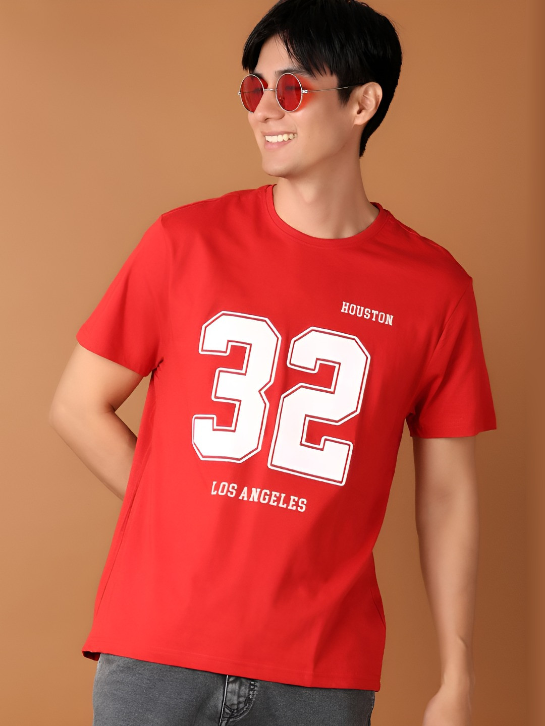 

V-Mart Men Graphic Printed Round Neck Cotton T-shirt, Red