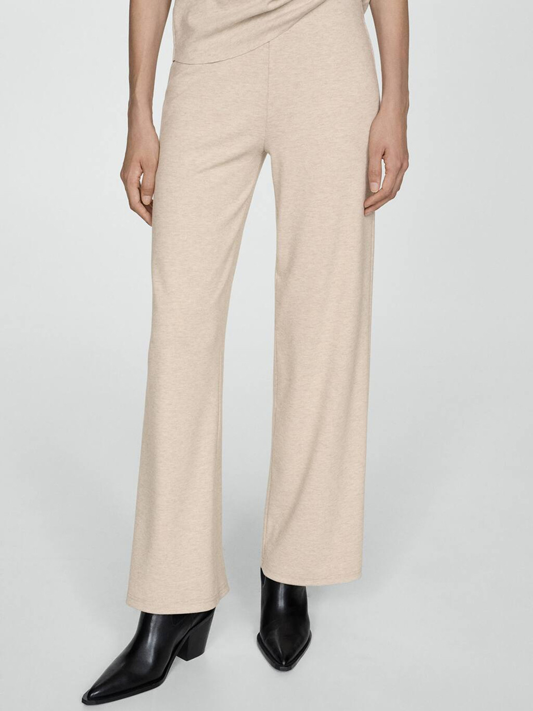 

MANGO Women Knitted Wide Leg Trousers, Beige