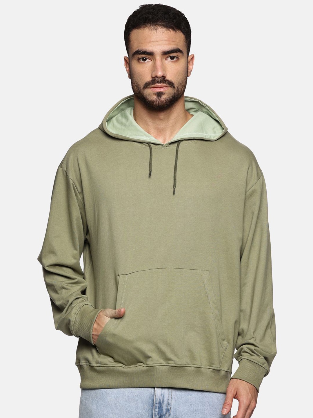 

The Roadster Lifestyle Co Men Cotton Relaxed Fit Hooded Sweatshirts, Olive