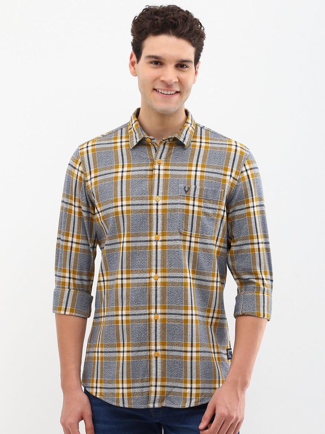 

Allen Solly Men Custom Spread Collar Tartan Checked Cotton Casual Shirt, Grey