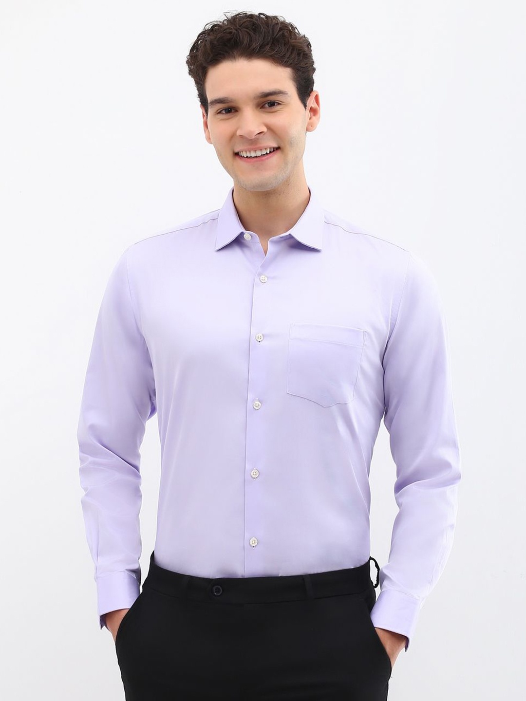 

Allen Solly Men Spread Collar Solid Cotton Slim Fit Formal Shirt, Lavender