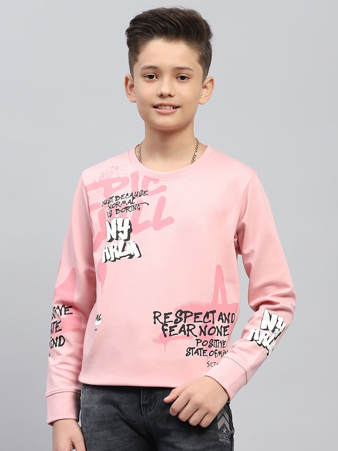 

Monte Carlo Boys Typography Printed Cotton Sweatshirt, Peach