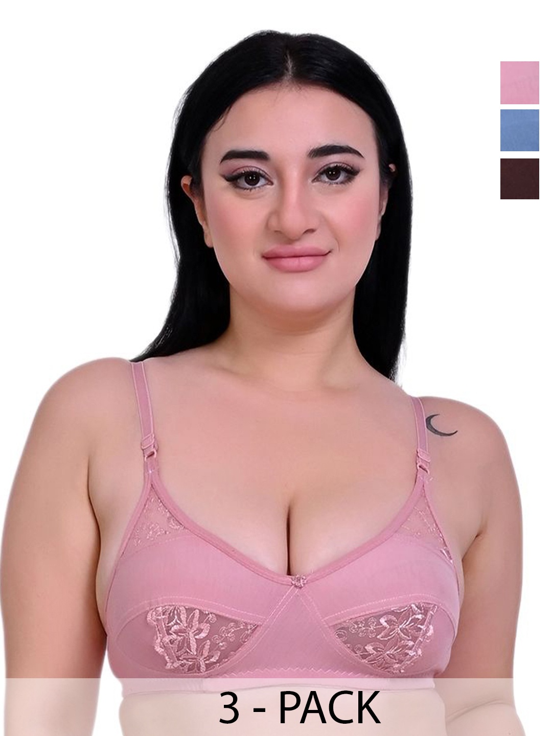 

Piylu Women Pack of 3 T-shirt Medium Coverage All Day Comfort, Pink
