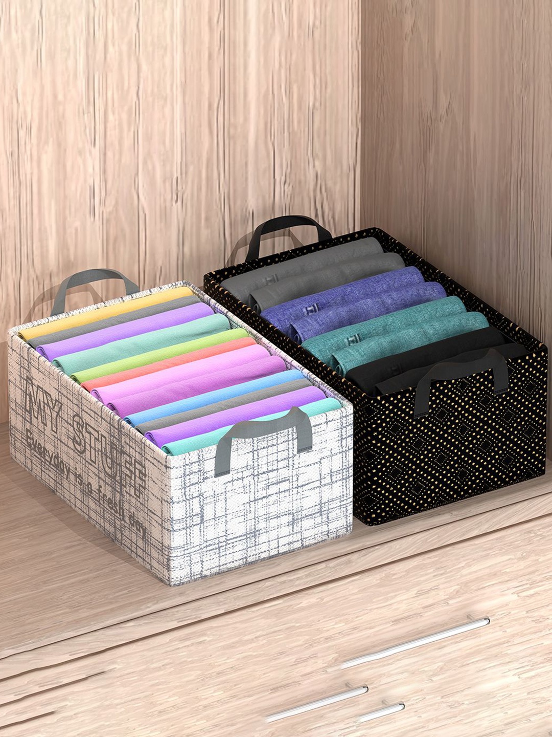 

Kuber Industries Grey & Black 2 Pieces Drawer Organisers