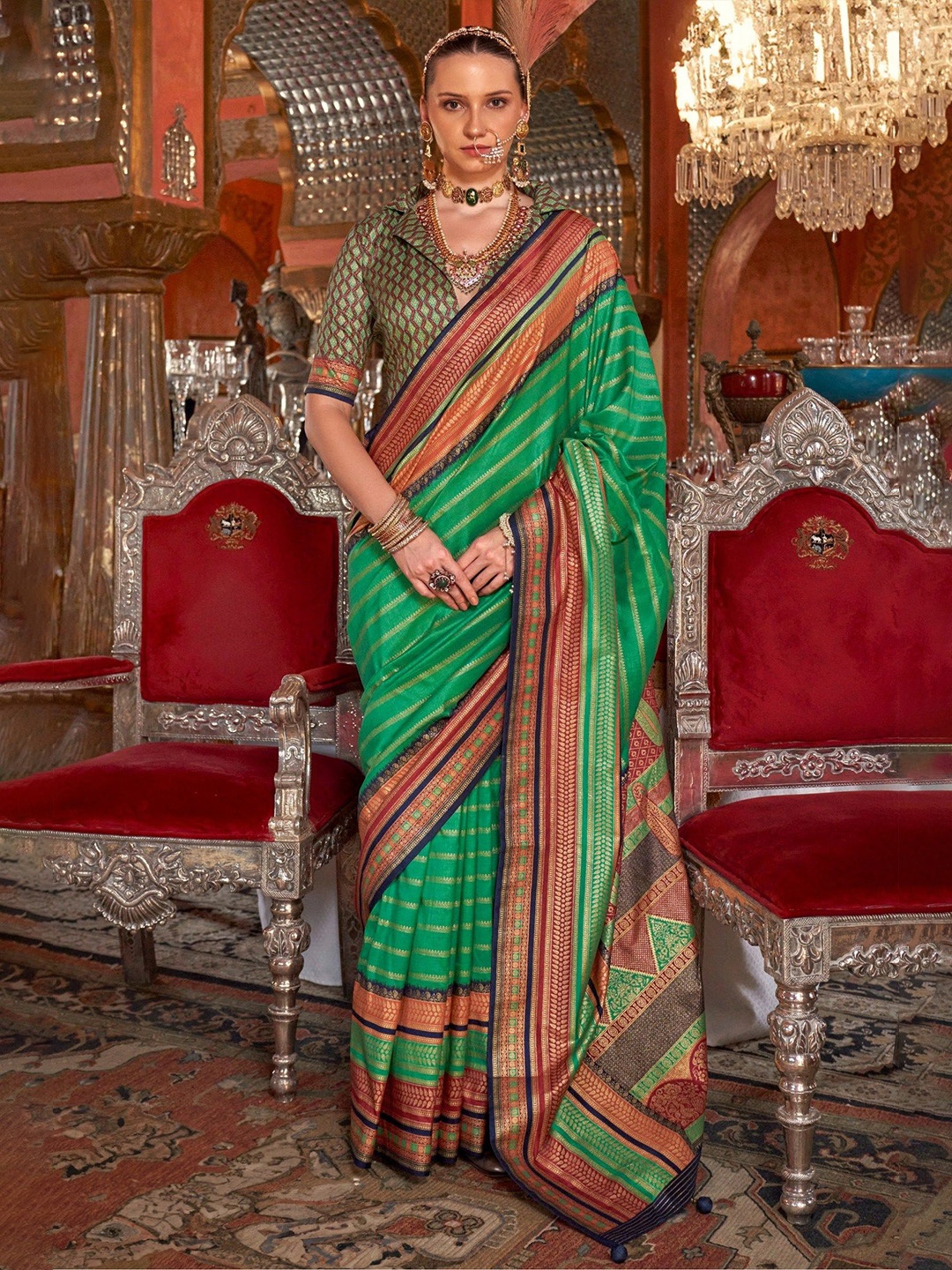 

MySilkLove Woven Design Zari Patola Saree, Green