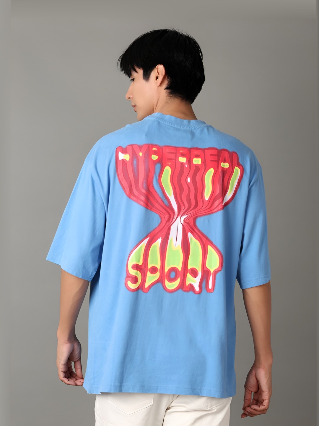 

V-Mart Men Typography Printed Round Neck Cotton Oversized T-shirt, Blue