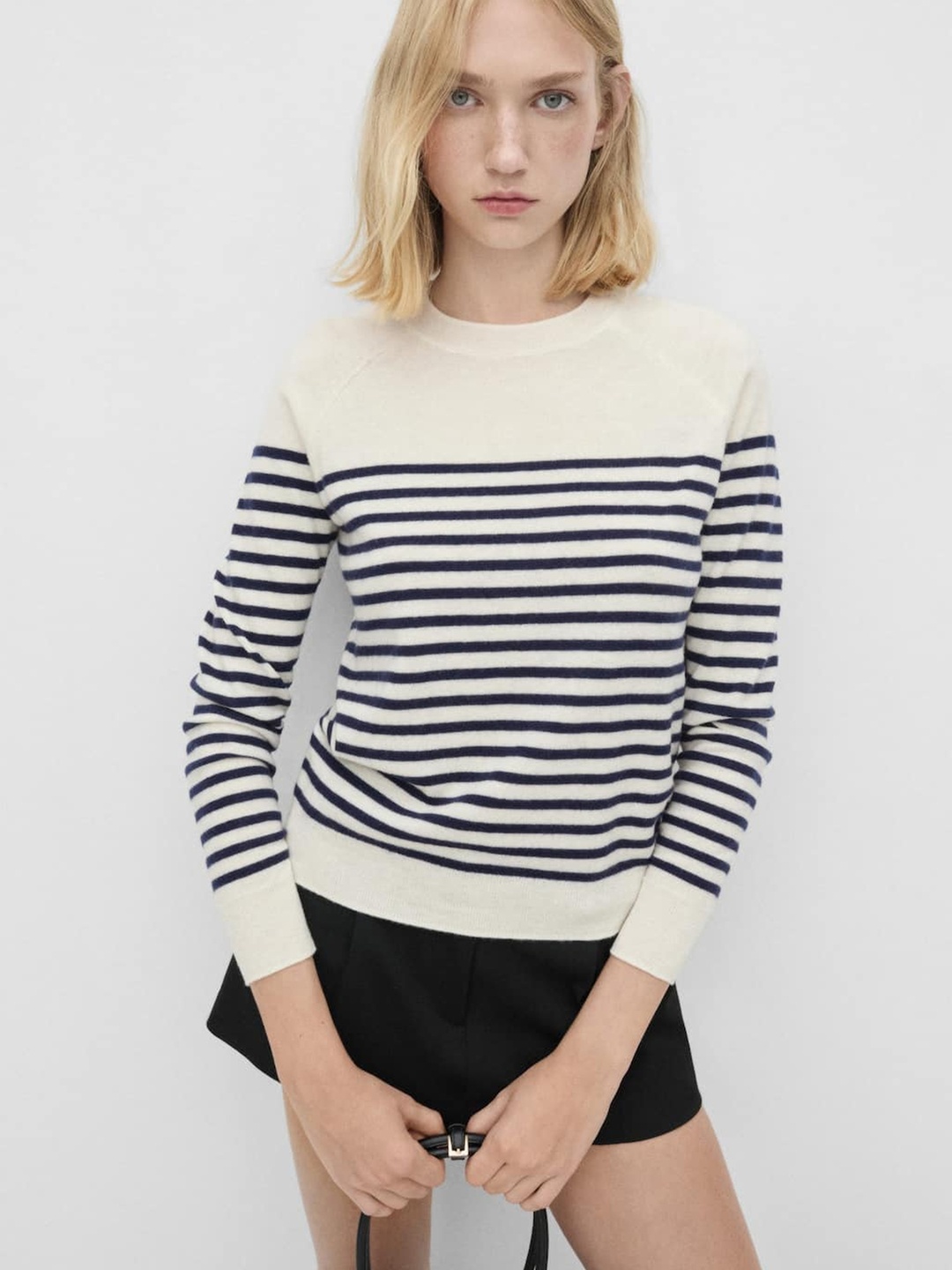 

MANGO Striped Acrylic Pullover, Black