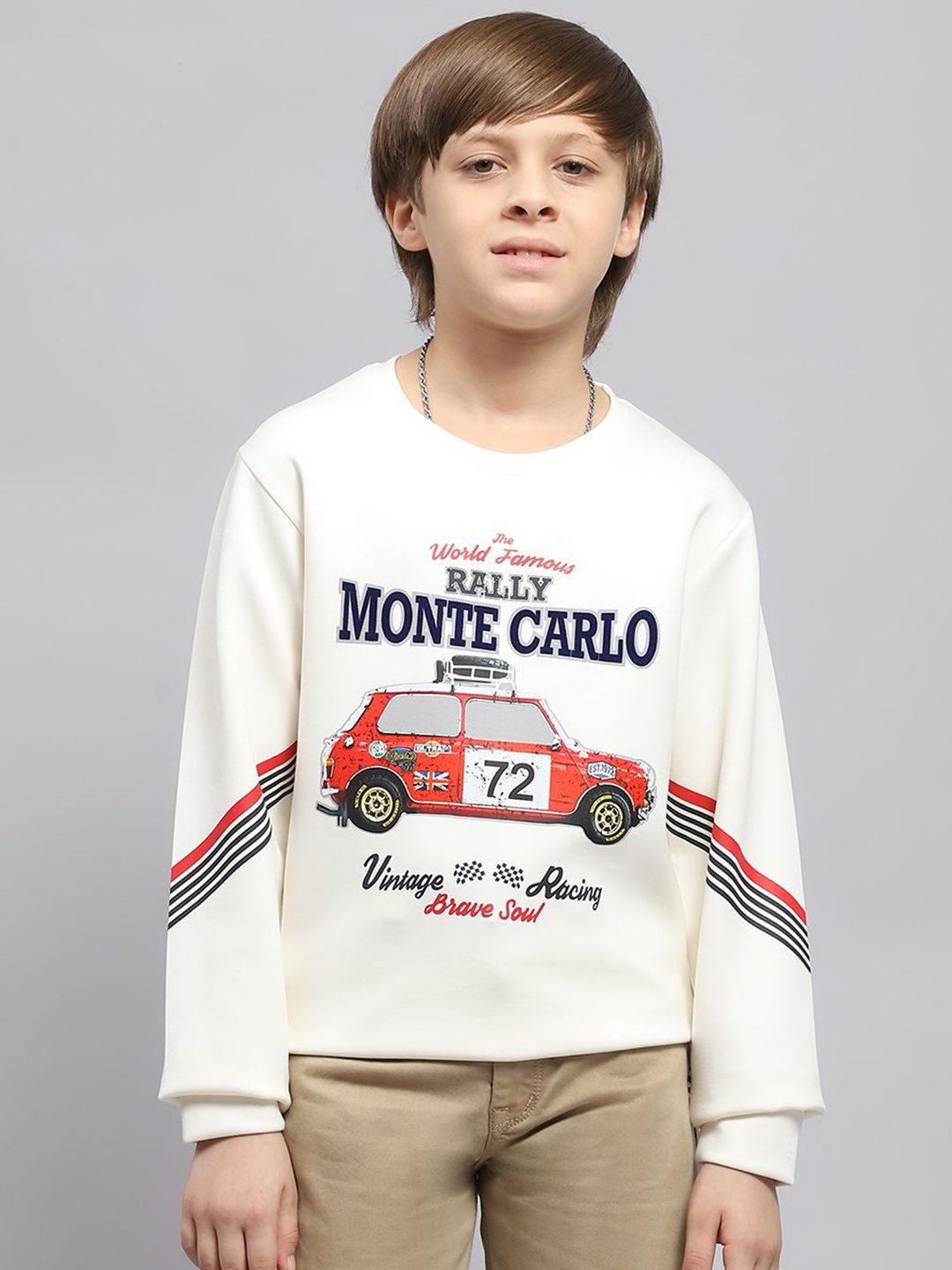 

Monte Carlo Boys Printed Round Neck Sweatshirt, Off white