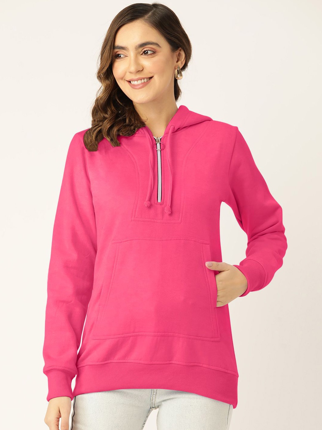 

BRINNS Women Hooded Solid Sweatshirt, Magenta