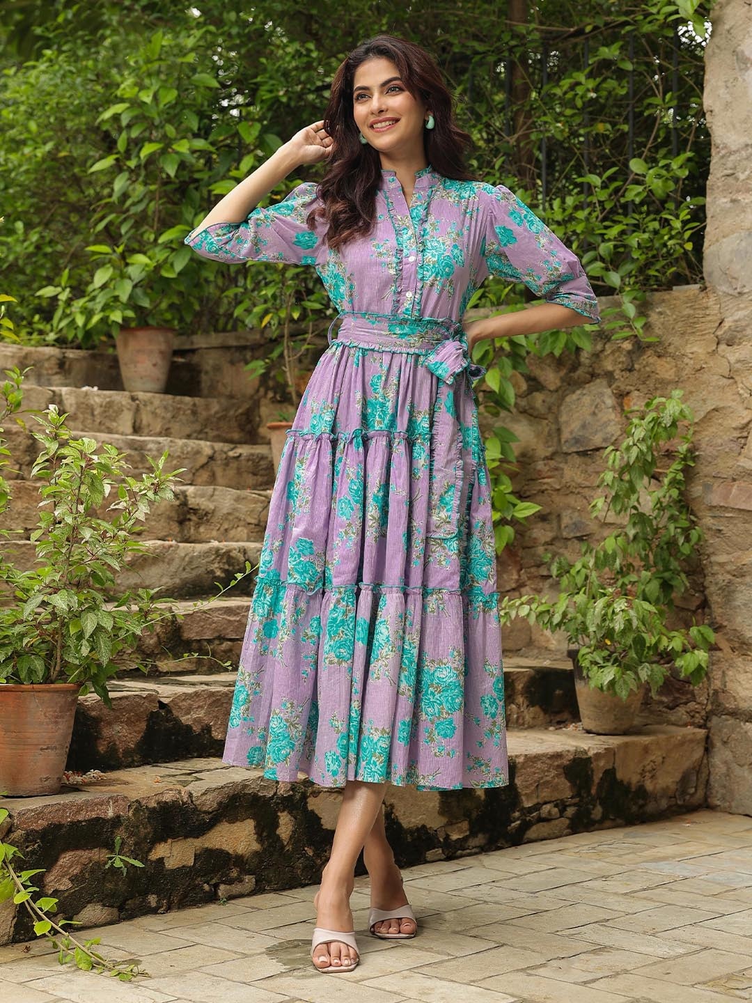 

Jaipur Morni Women Floral Printed Cotton Fit & Flare Dress, Lavender