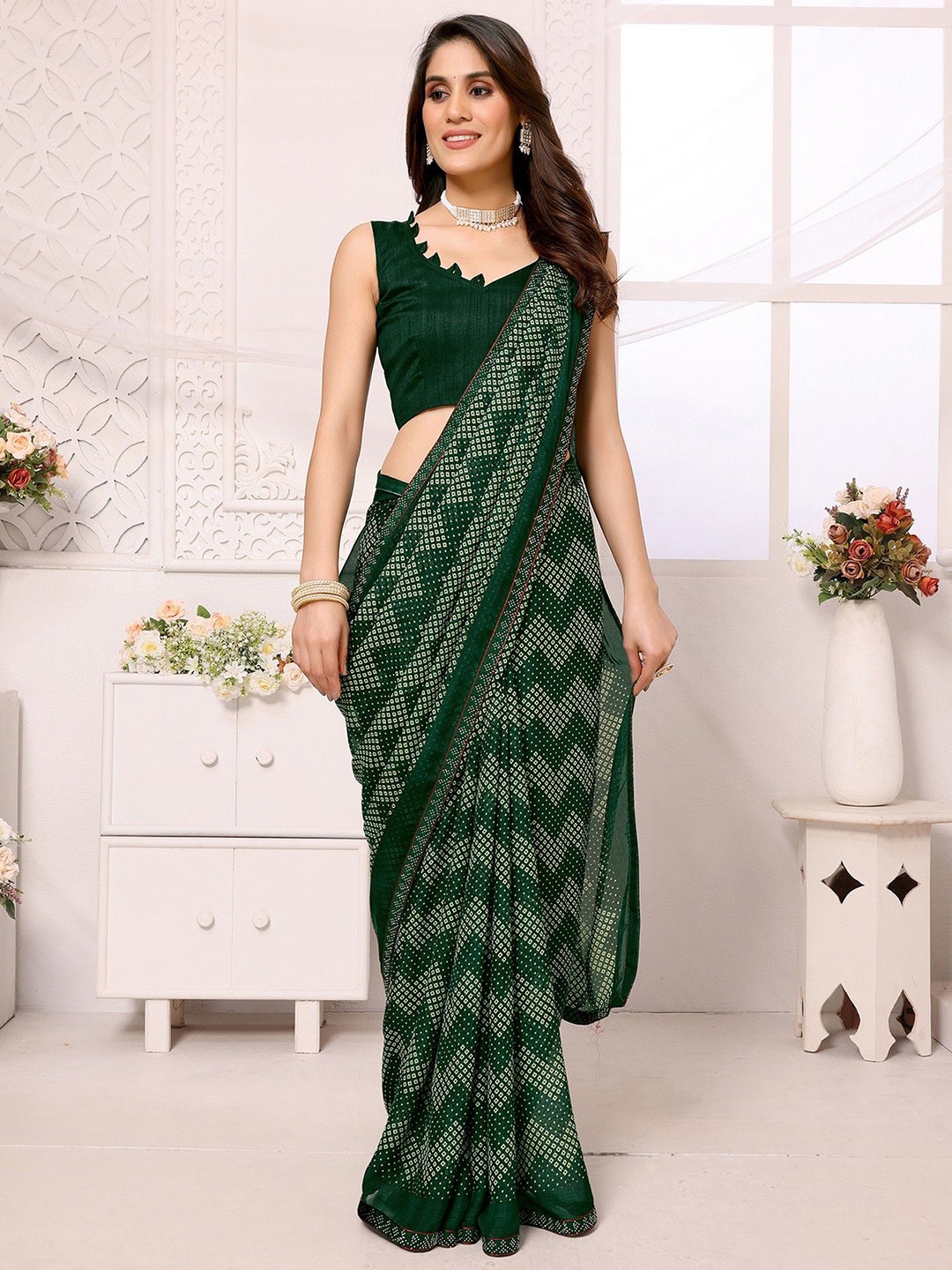 

KALINI Leheriya Printed Leheriya Saree, Green