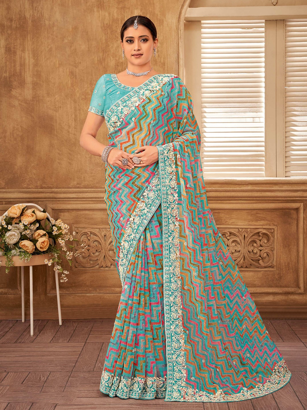 

Laxmipati Embroidered Designer Saree, Blue