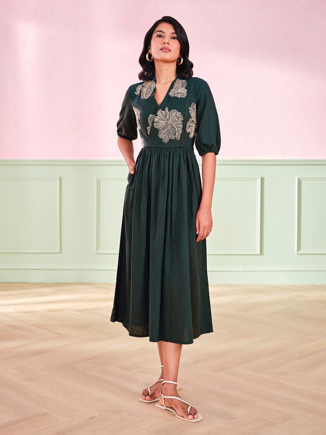 

AND Women Floral Printed Dress, Green