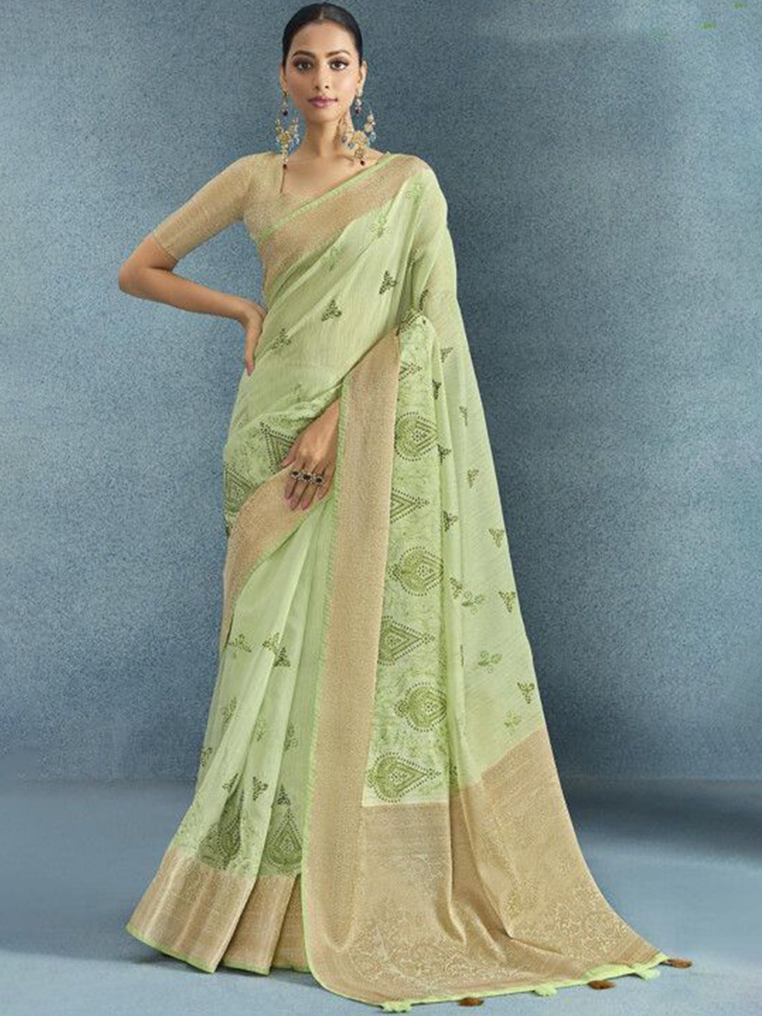 

MAHALASA womens Embroidered Jute Silk Saree, Green