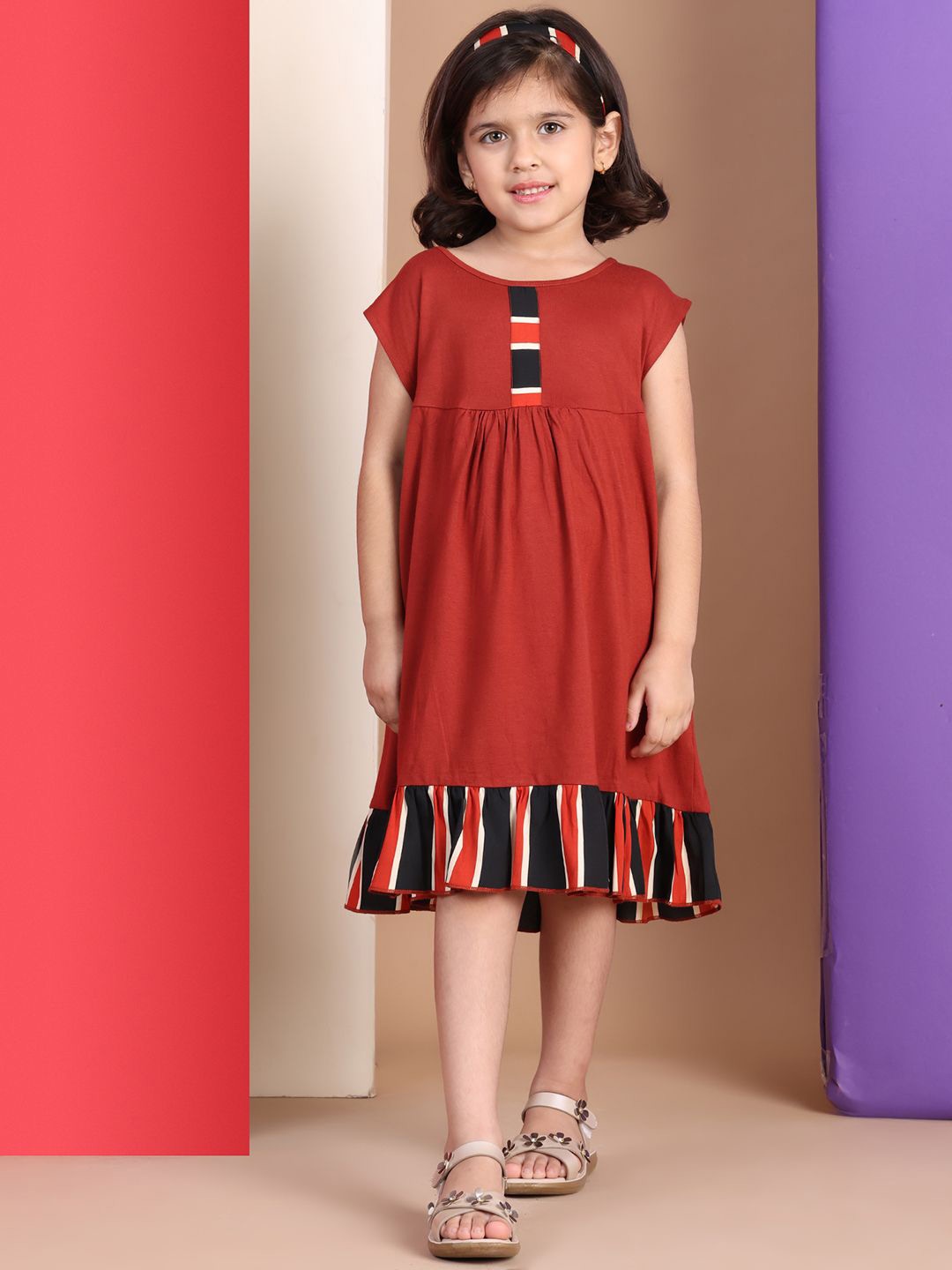 

Baawri Girls Fit & Flare Dress, Rust