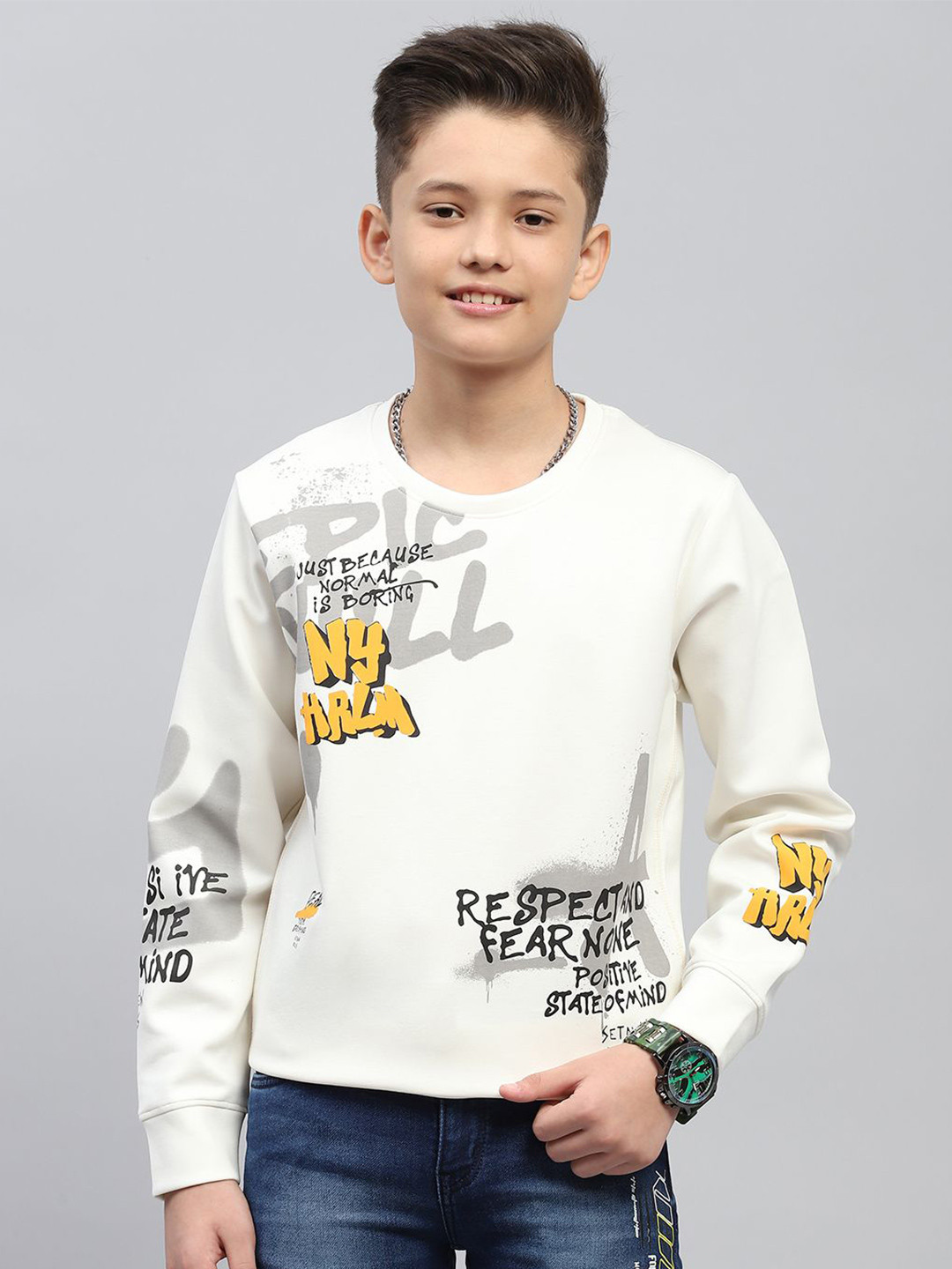 

Monte Carlo Boys Printed Cotton Pullover Sweatshirt, White