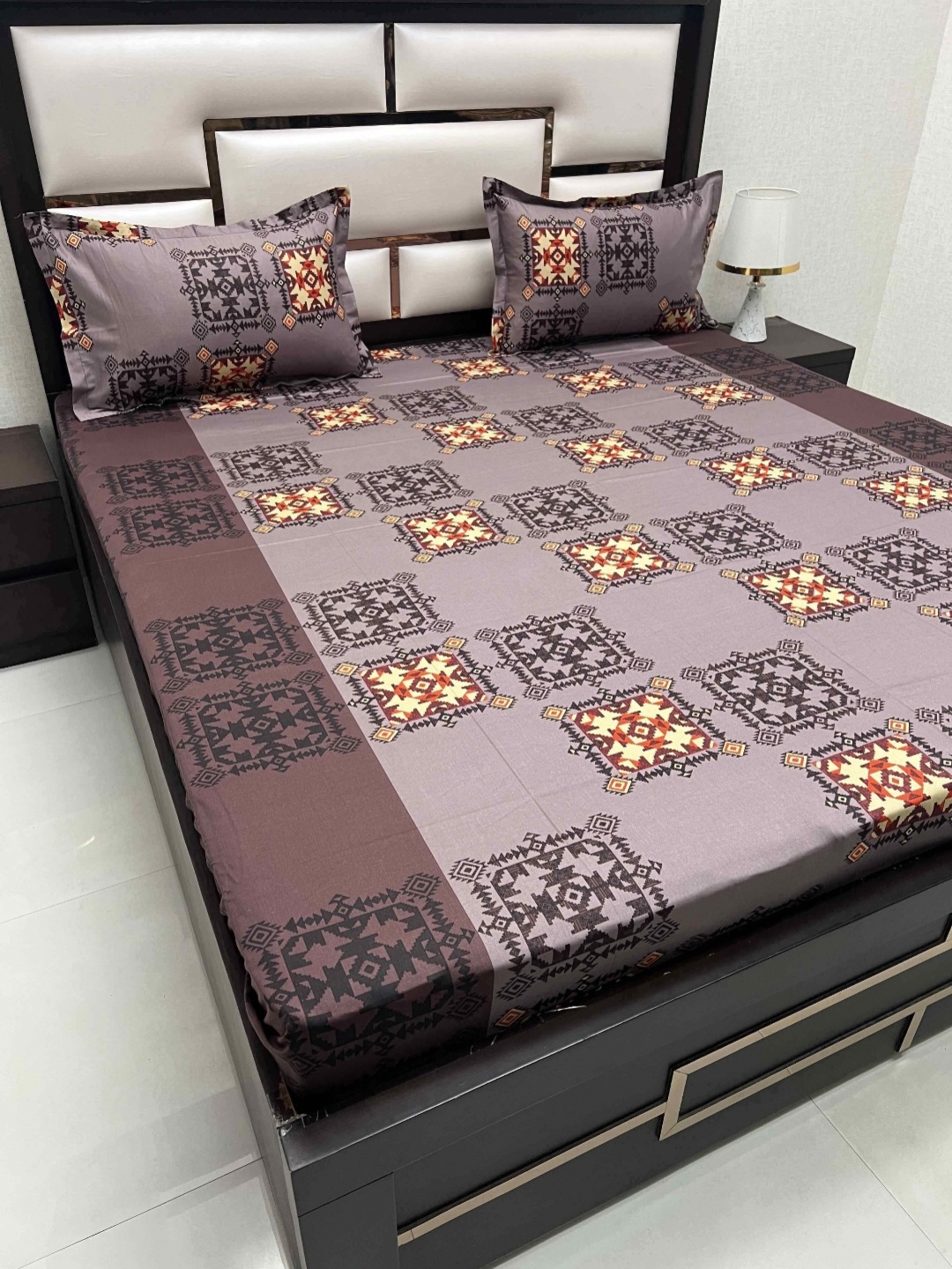 

Pure Decor Cotton Queen Size Double Bed Bedsheet With 2 Pillow Covers 2.28m X 2.54m, Brown