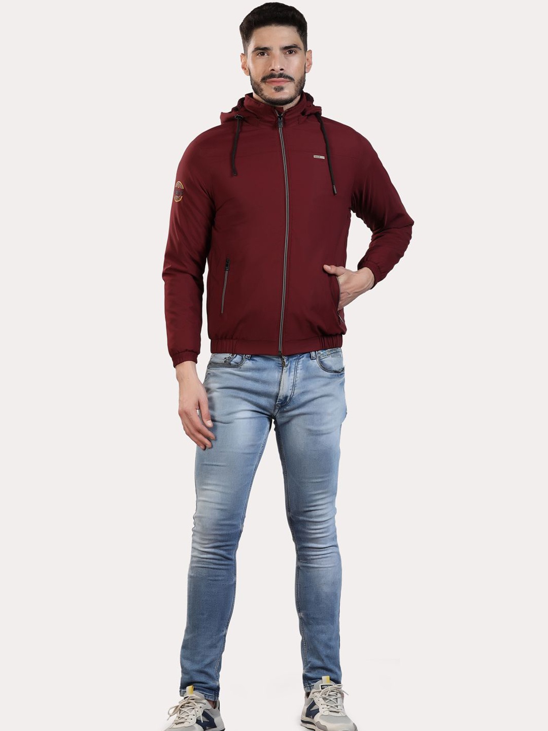

Spirit Men Hooded Solid Casual Bomber Jacket, Maroon