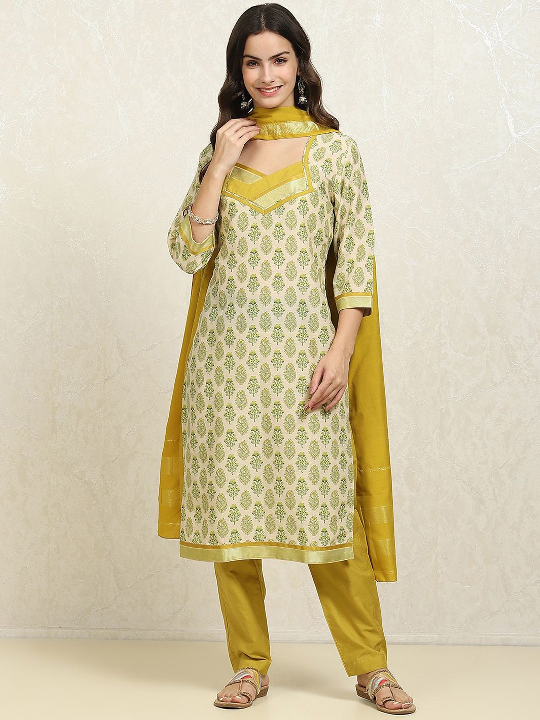 

Biba Ethnic Motifs Printed Pure Cotton Unstitched Dress Material, Green