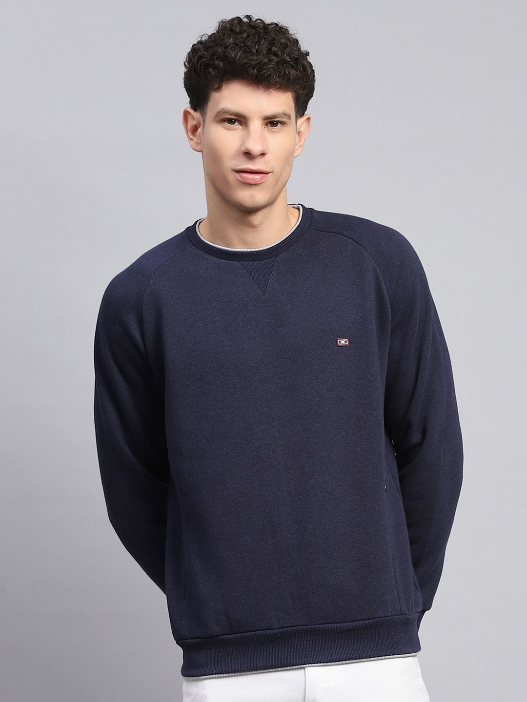 

Monte Carlo Men Navy Blue Round Neck Long Sleeves Cotton Sweatshirt