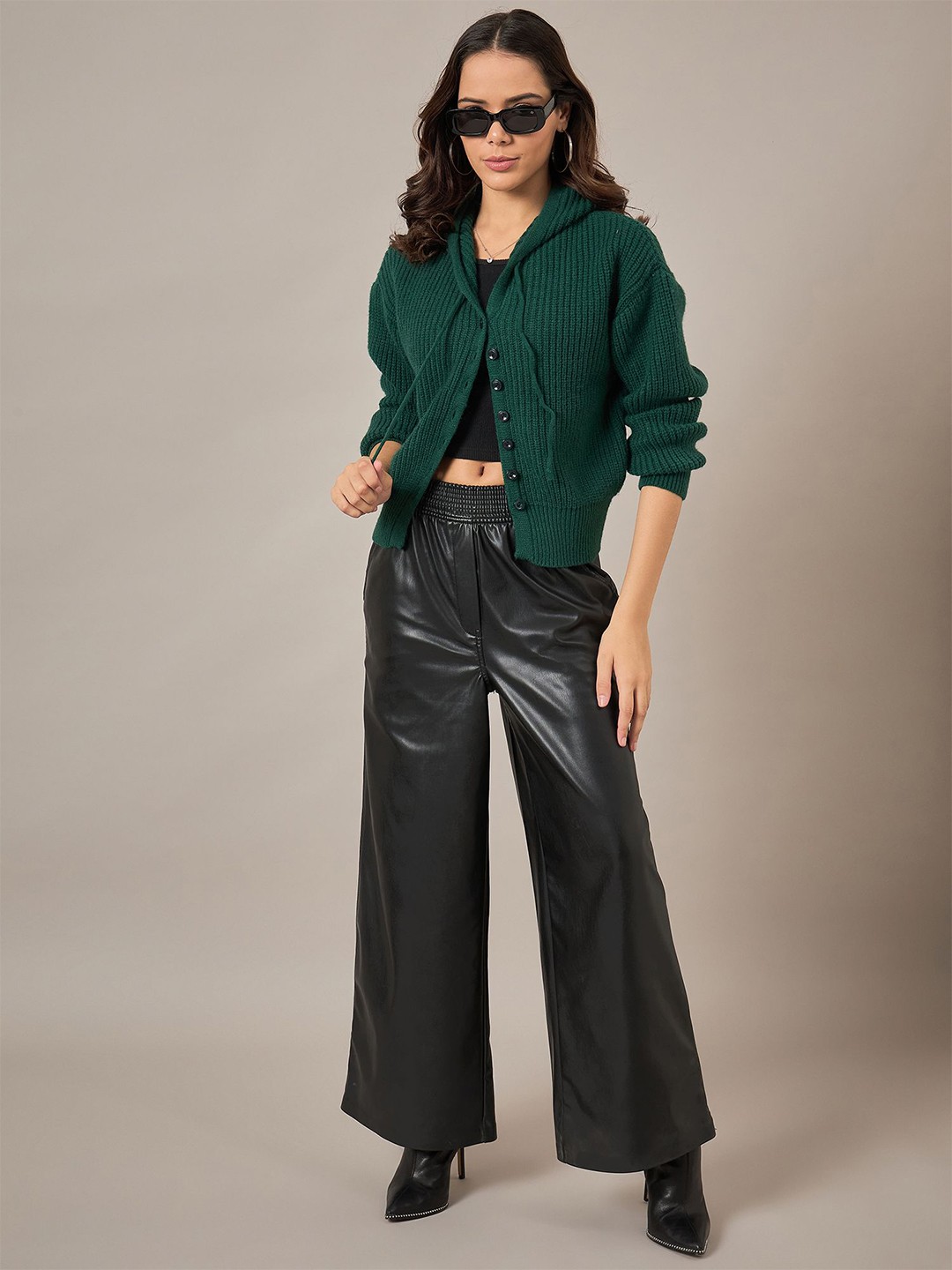

The Roadster Lifestyle Co Women Self Designed Woolen Cardigan, Green