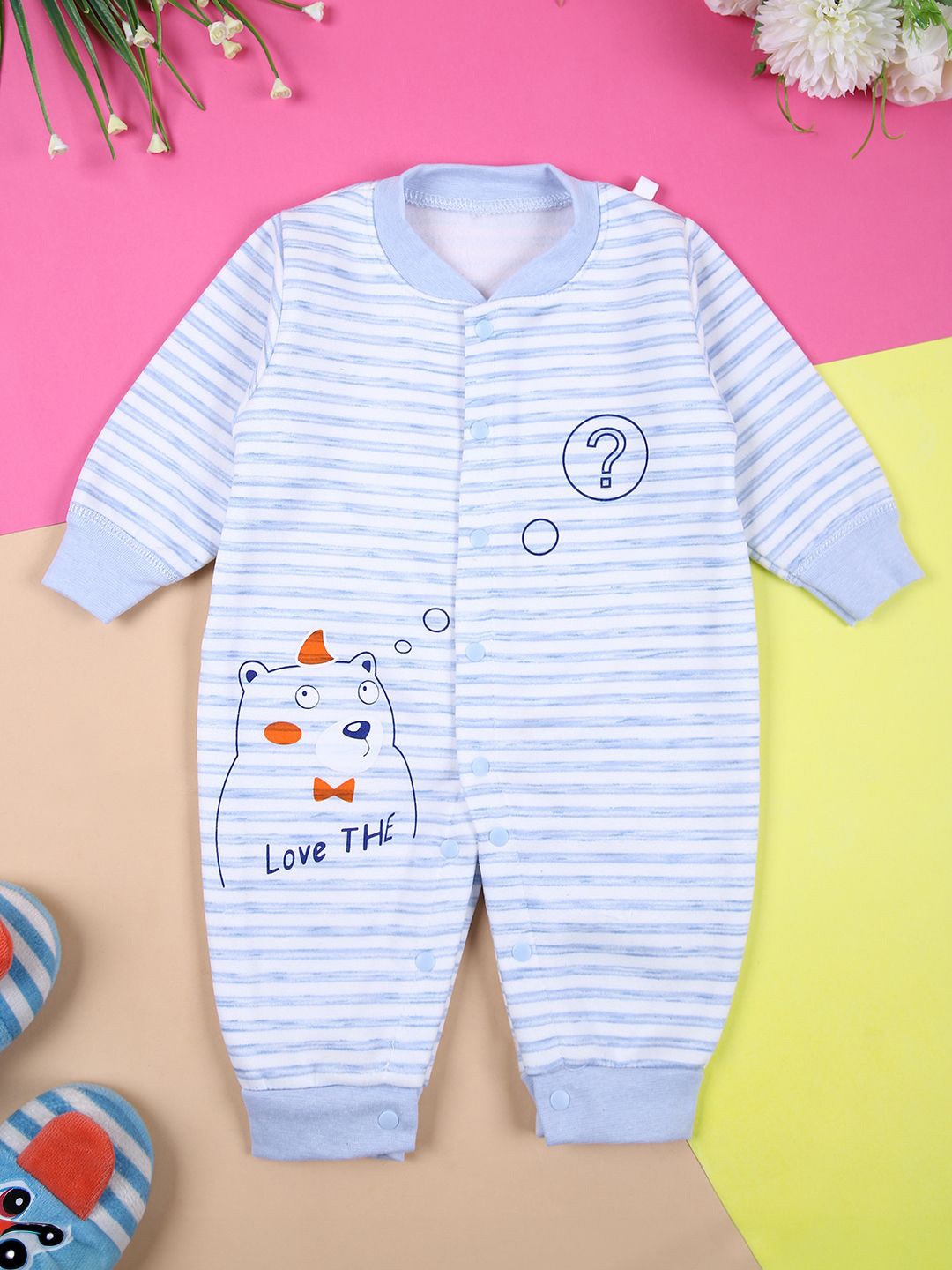 

V-Mart Infants Kids Striped Rompers, Blue