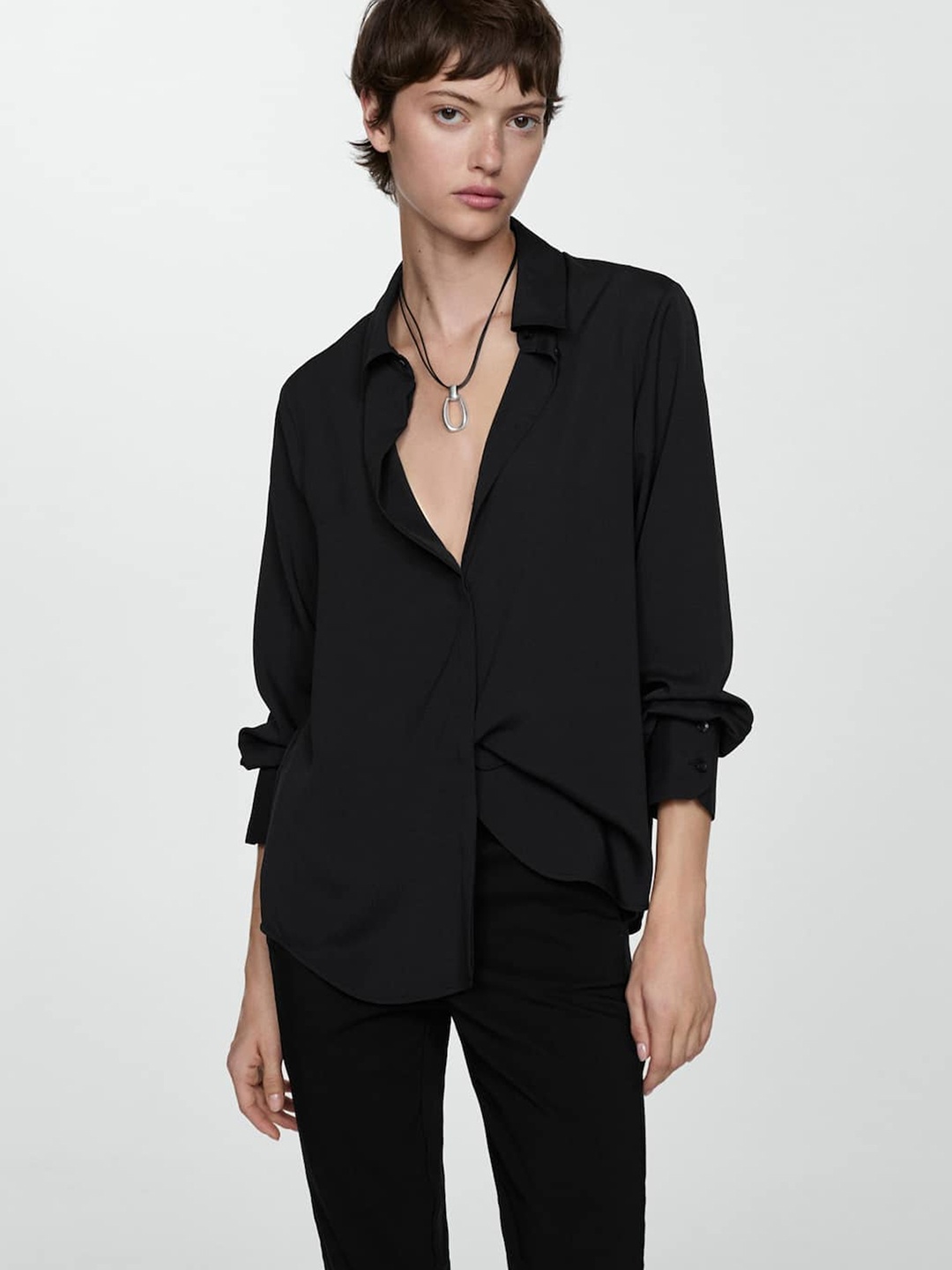 

MANGO Longline Shirt, Black