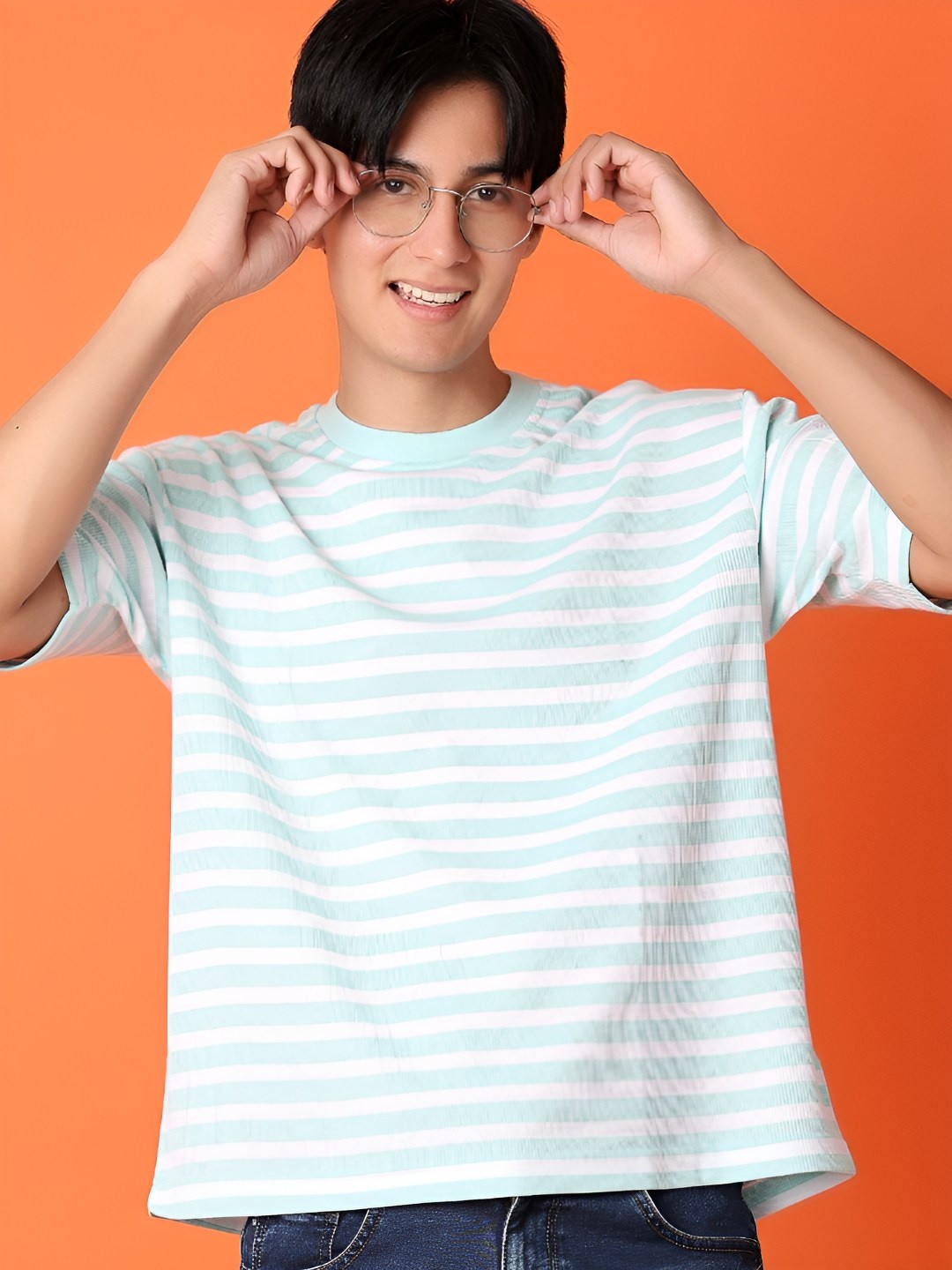 

V-Mart Men Striped Round Neck Cotton Relaxed Fit T-shirt, Green