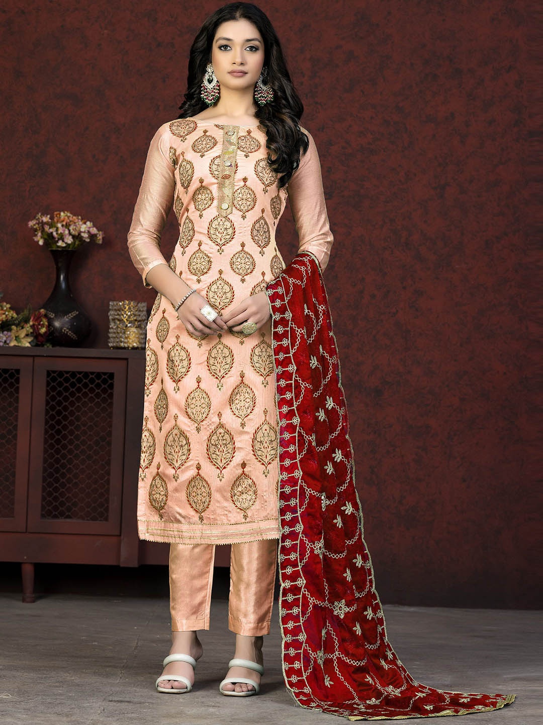 

Maroosh Ethnic Motifs Embroidered Unstitched Dress Material, Peach