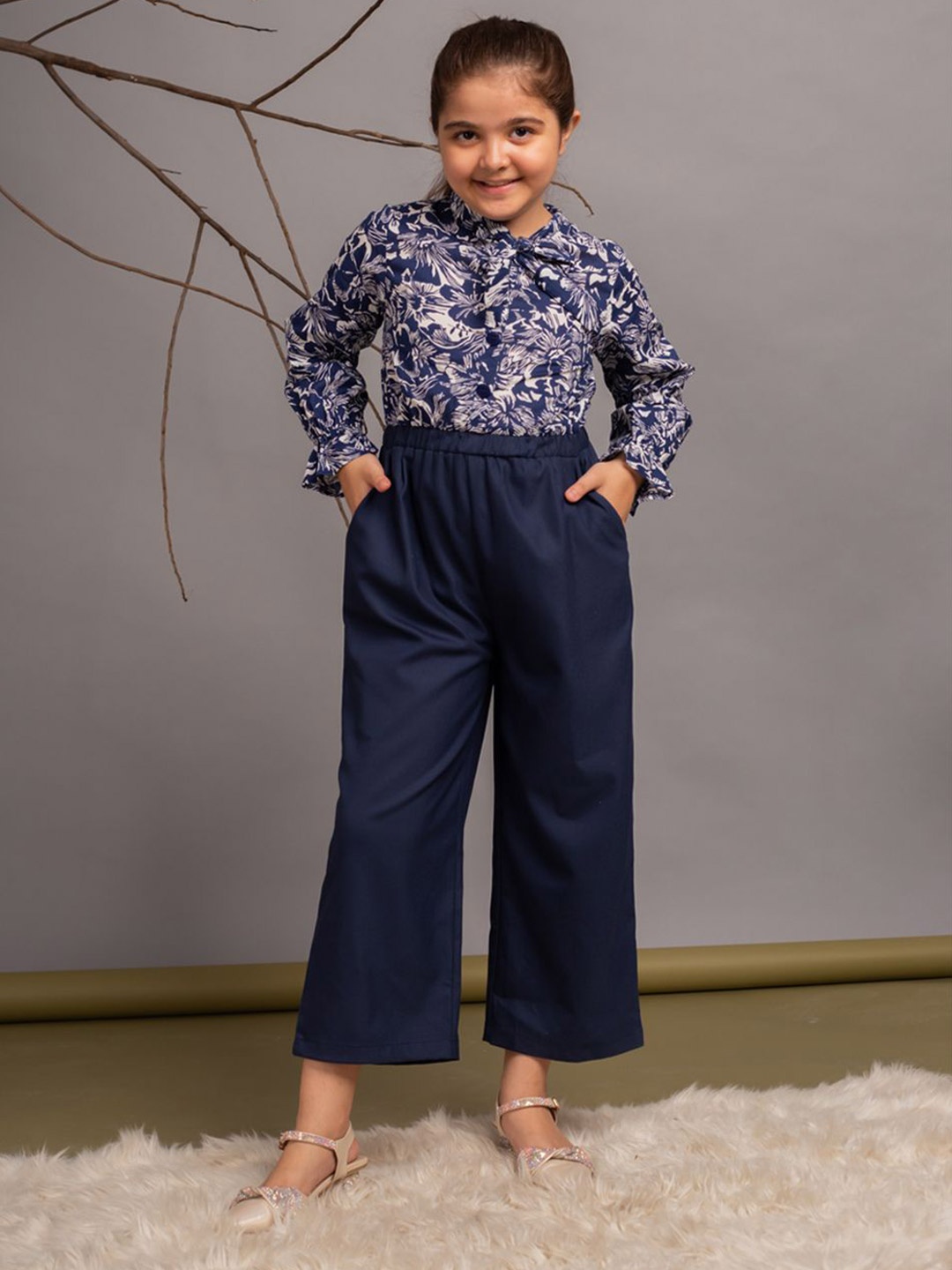 

Budding Bees Girls Cotton Printed Basic Jumpsuit, Navy blue