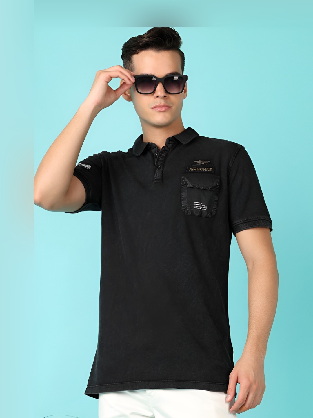 

V-Mart Men Solid Polo Collar Cotton T-shirt, Black