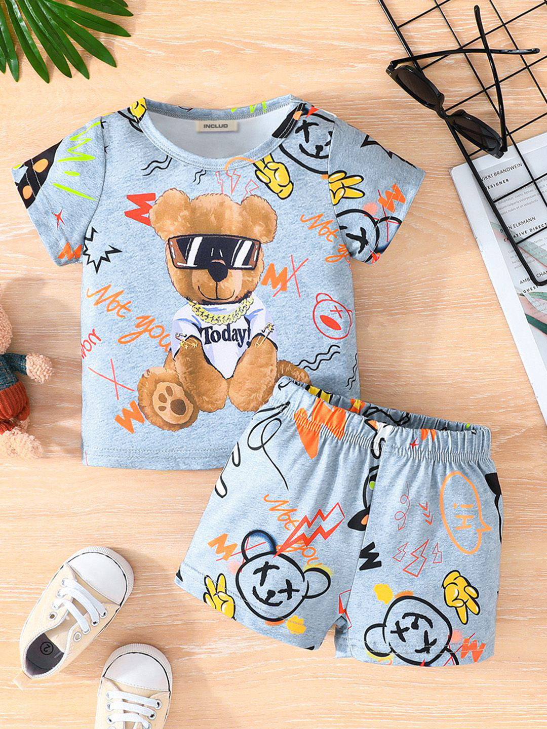 

INCLUD Boys Printed T-shirt with Shorts Clothing Set, Blue