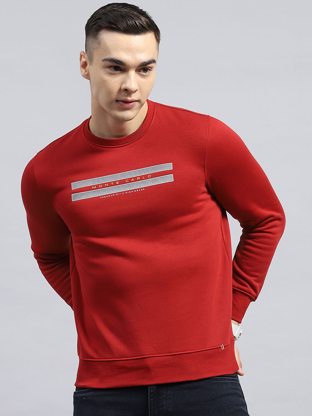

Monte Carlo Men Maroon Round Neck Full Sleeves Printed Cotton Sweatshirt