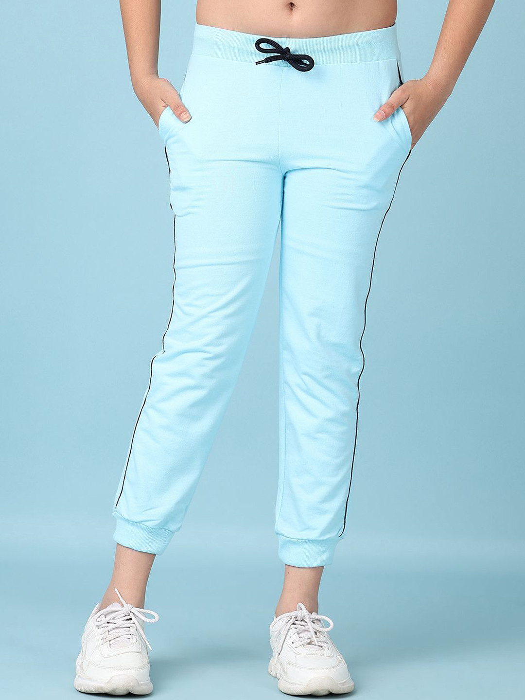 

V-Mart Girls Solid Cotton Track Pant, Blue