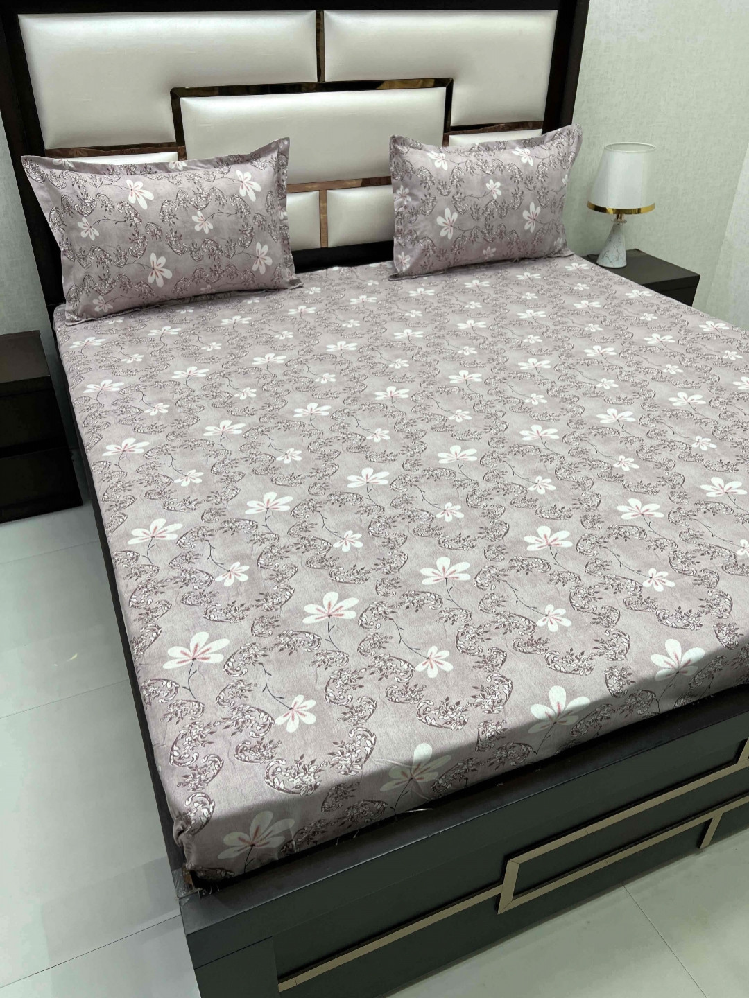 

Pure Decor Cotton Queen Size Double Bed Bedsheet With 2 Pillow Covers 2.28m X 2.54m, Grey