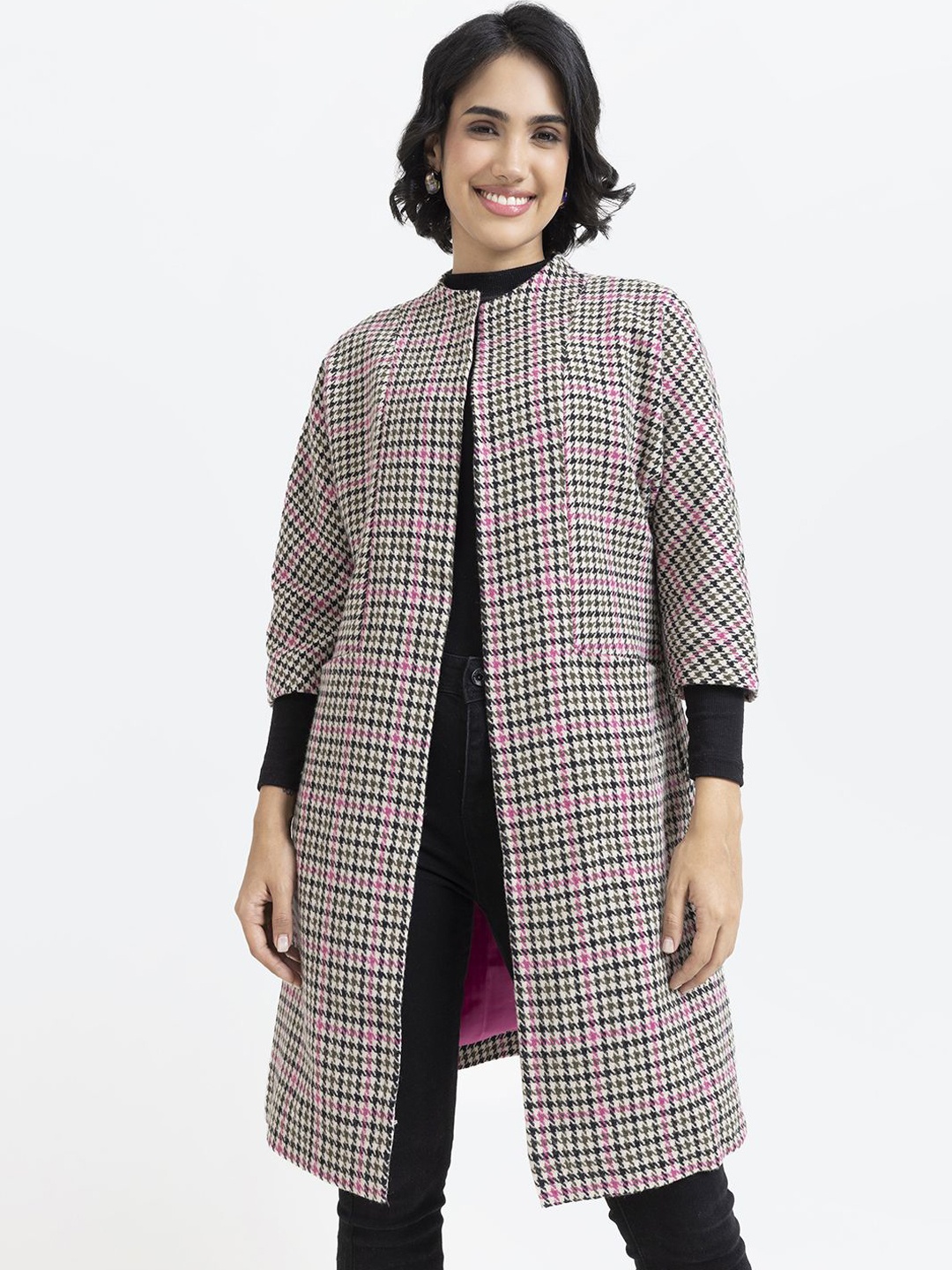 

Owncraft Women Checked Front Open Coats, Pink