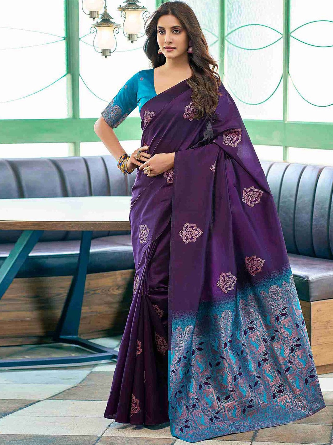 

S.K.C Ethnic Motifs Saree With Blouse, Purple