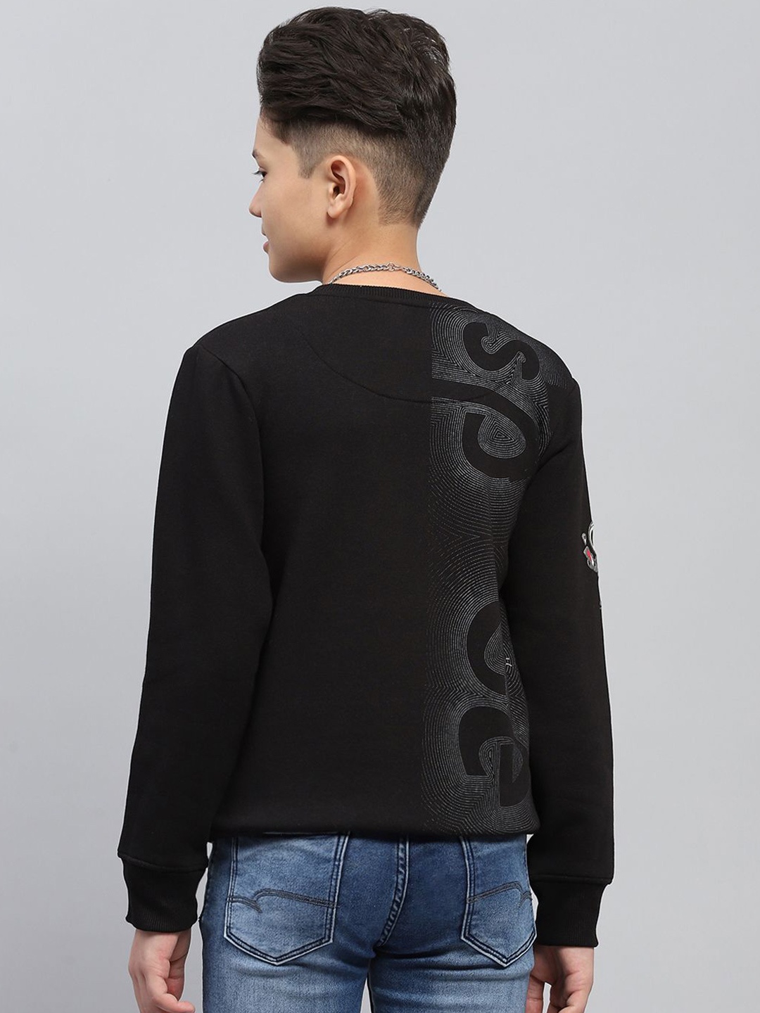 

Monte Carlo Boys Black CottonRound neck Long Sleeves Printed Sweatshirt