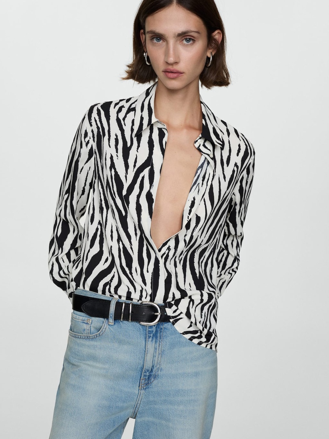 

MANGO Animal Print Casual Shirt, White