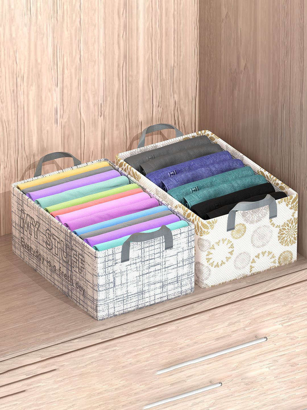 

Kuber Industries Grey 2 Pieces Printed Foldable Drawer Organisers