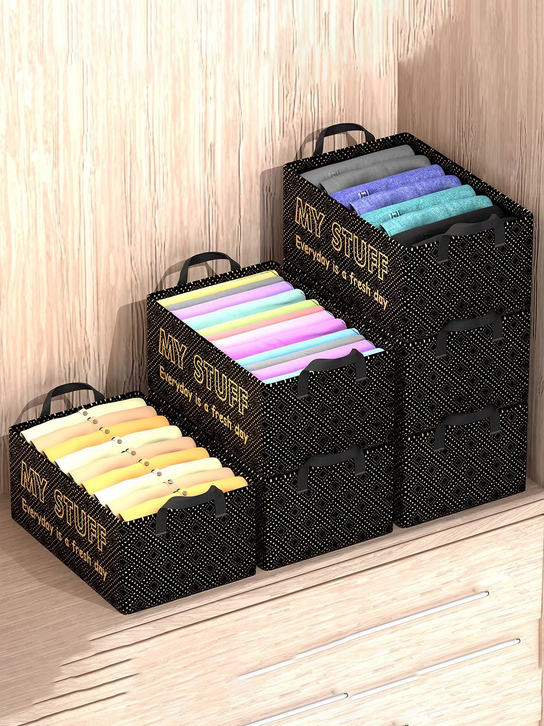 

Kuber Industries Black & Beige 6 Pieces Drawer Organisers