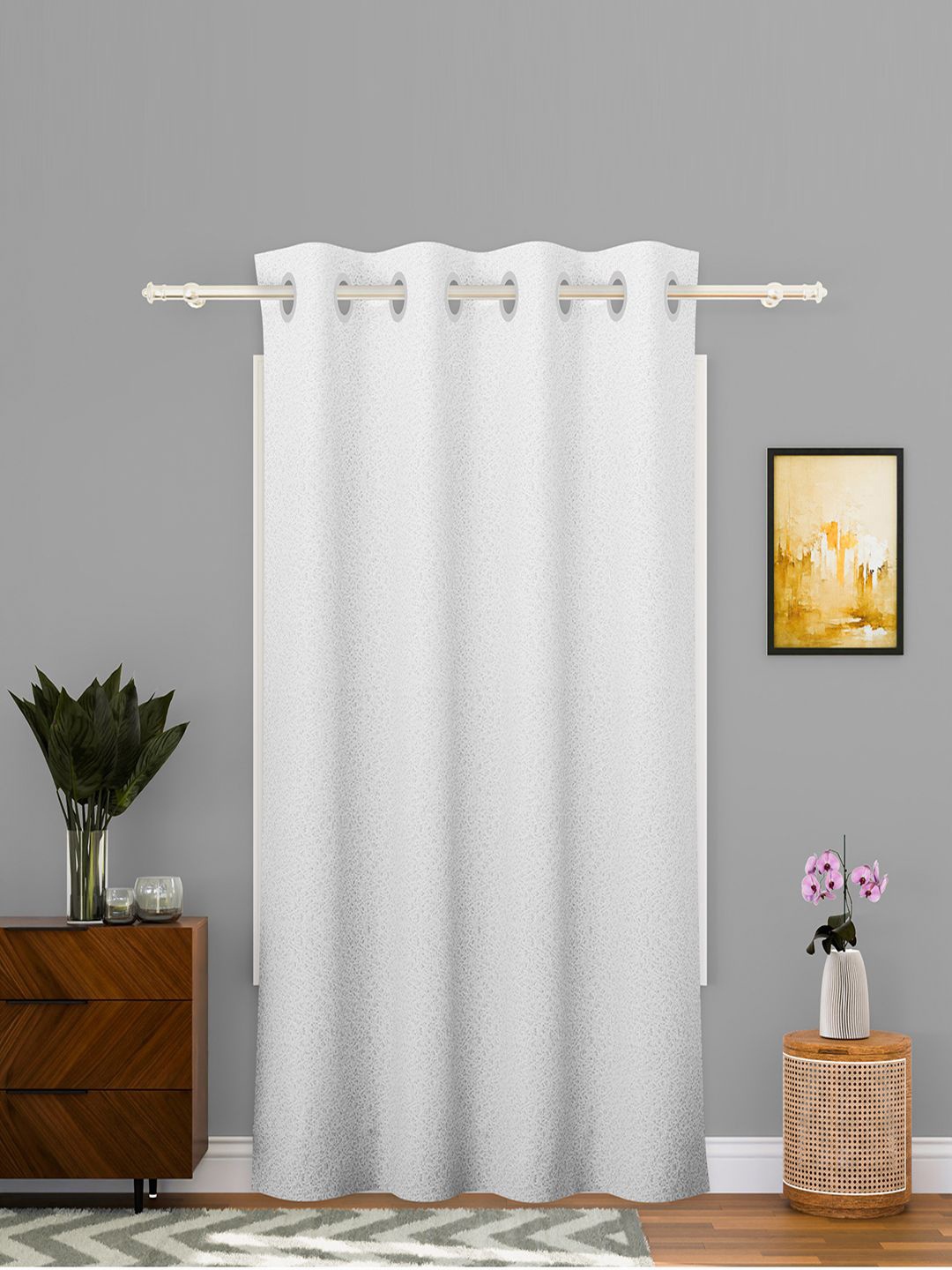 

Kuber Industries White Self Design Eyelet Cotton Long Door Curtain